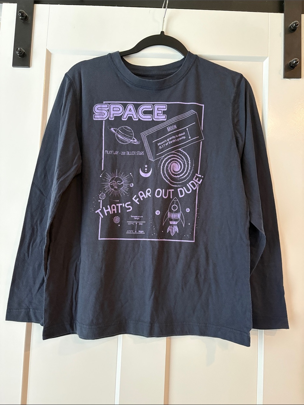 Kids Navy Long-Sleeve Space Graphic Tee with Purple Print